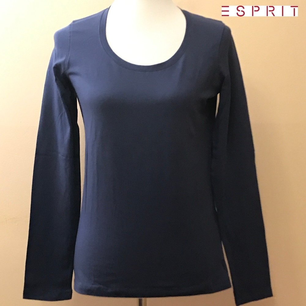New Esprit Blue Women T-Shirt Long Sleeve Size L